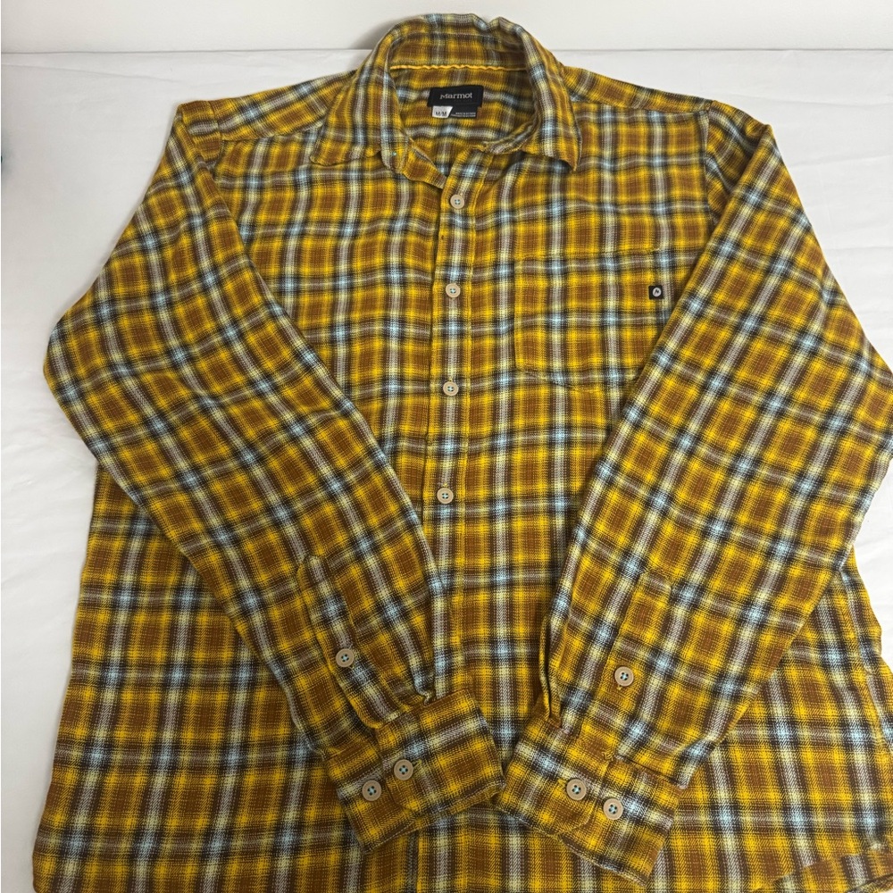 Marmot Men's (M) Yellow and Blue Plaid Shirt